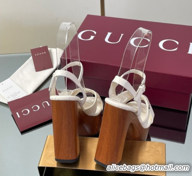 Most Popular Gucci Platform Sandals 13cm with Wood-Like Outsole in Lambskin Leather White 50711144