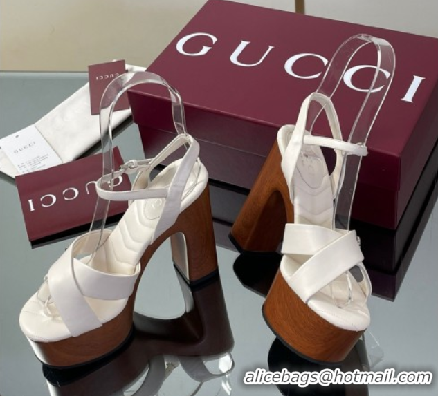 Most Popular Gucci Platform Sandals 13cm with Wood-Like Outsole in Lambskin Leather White 50711144