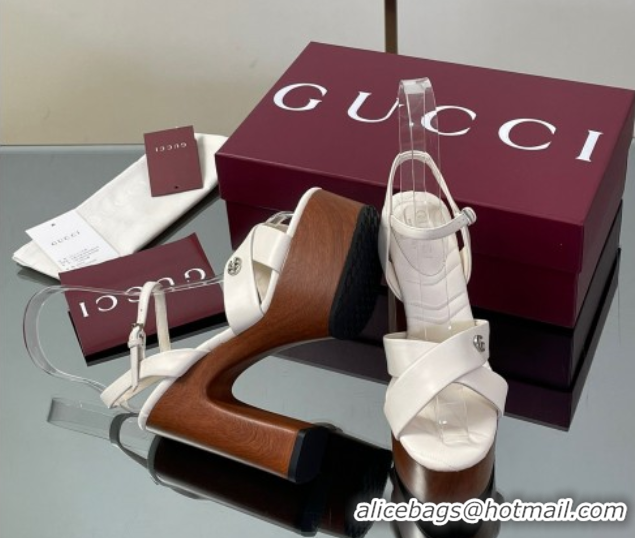 Most Popular Gucci Platform Sandals 13cm with Wood-Like Outsole in Lambskin Leather White 50711144