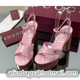 Best Product Gucci Platform Sandals 13cm with Wood-Like Outsole in Lambskin Leather Pink 50711145