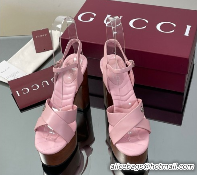 Best Product Gucci Platform Sandals 13cm with Wood-Like Outsole in Lambskin Leather Pink 50711145