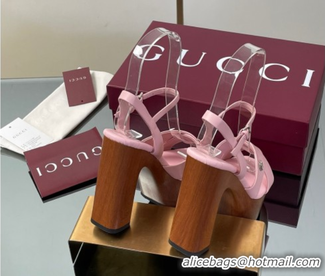 Best Product Gucci Platform Sandals 13cm with Wood-Like Outsole in Lambskin Leather Pink 50711145