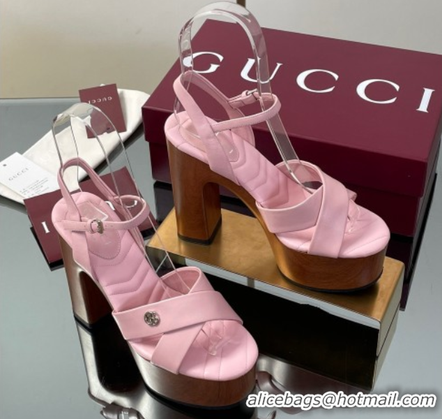 Best Product Gucci Platform Sandals 13cm with Wood-Like Outsole in Lambskin Leather Pink 50711145