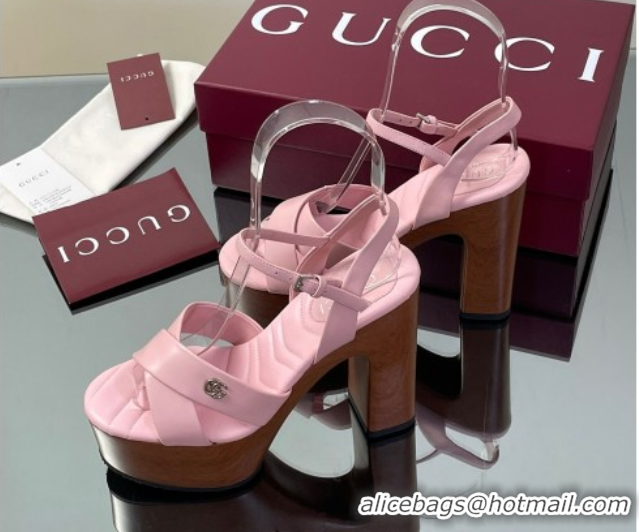 Best Product Gucci Platform Sandals 13cm with Wood-Like Outsole in Lambskin Leather Pink 50711145