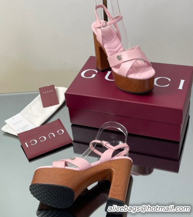 Best Product Gucci Platform Sandals 13cm with Wood-Like Outsole in Lambskin Leather Pink 50711145