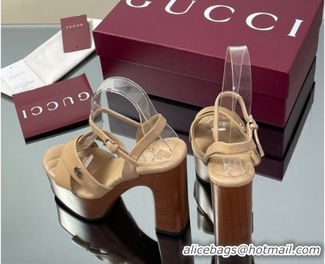 Shop Duplicate Gucci Platform Sandals 13cm with Wood-Like Outsole in Lambskin Leather Apricot 50711146