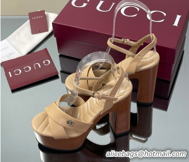Shop Duplicate Gucci Platform Sandals 13cm with Wood-Like Outsole in Lambskin Leather Apricot 50711146
