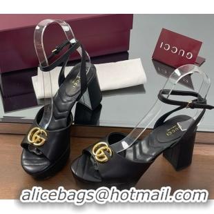 Buy Luxury Gucci Leather Platform Sandals 8.5cm with Double G Black 50711149