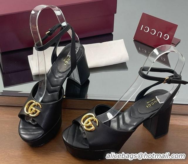 Buy Luxury Gucci Leather Platform Sandals 8.5cm with Double G Black 50711149