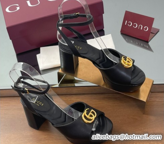 Buy Luxury Gucci Leather Platform Sandals 8.5cm with Double G Black 50711149