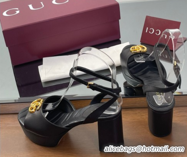Buy Luxury Gucci Leather Platform Sandals 8.5cm with Double G Black 50711149