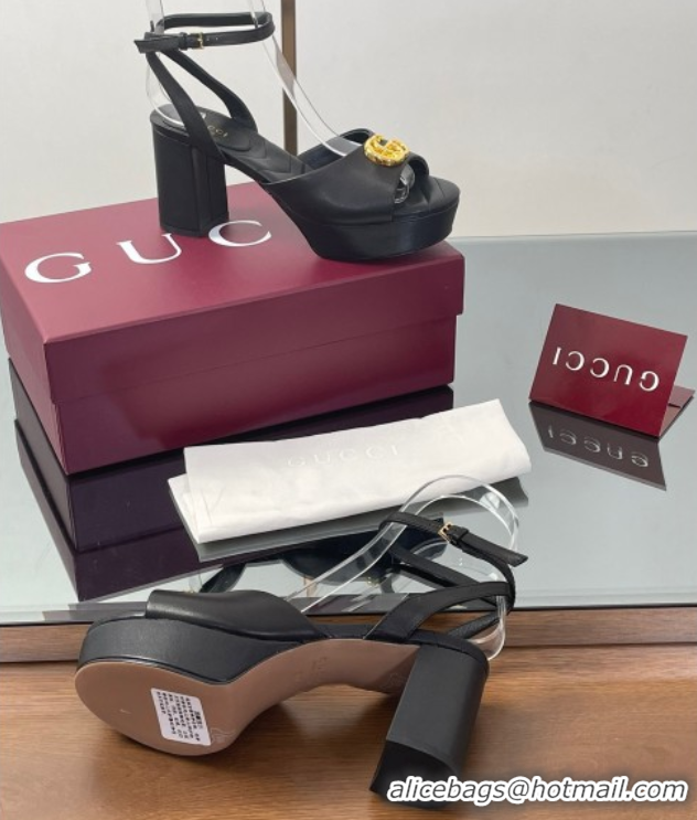 Buy Luxury Gucci Leather Platform Sandals 8.5cm with Double G Black 50711149