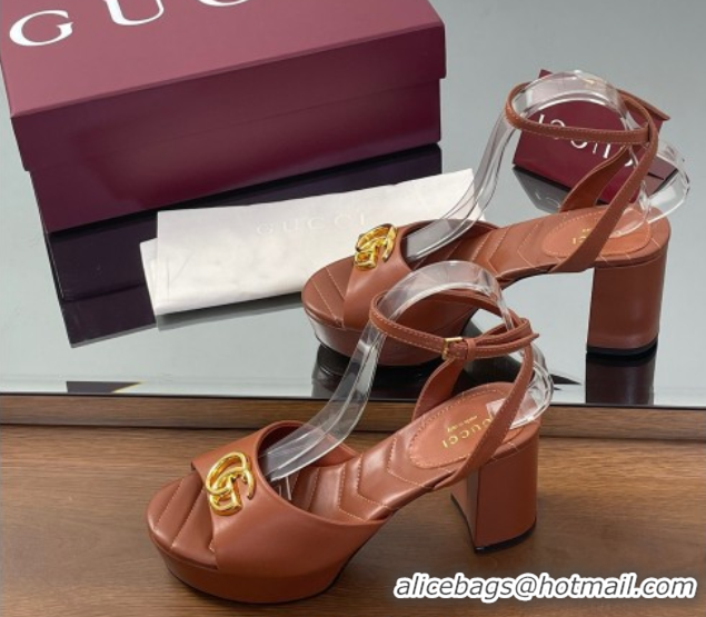 Pretty Style Gucci Leather Platform Sandals 8.5cm with Double G Brown 50711150