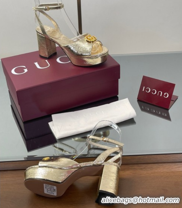 Purchase Gucci Leather Platform Sandals 8.5cm with Double G Gold 50711151