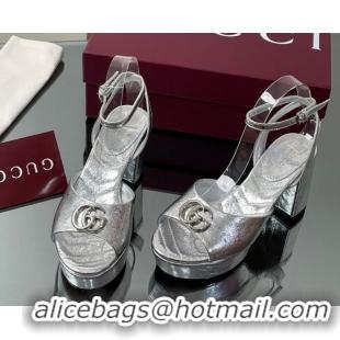 Popular Style Gucci Leather Platform Sandals 8.5cm with Double G Silver 50711152