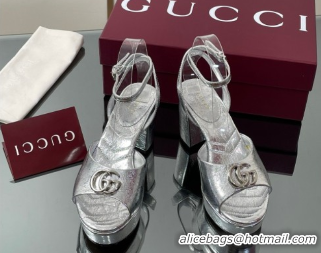Popular Style Gucci Leather Platform Sandals 8.5cm with Double G Silver 50711152