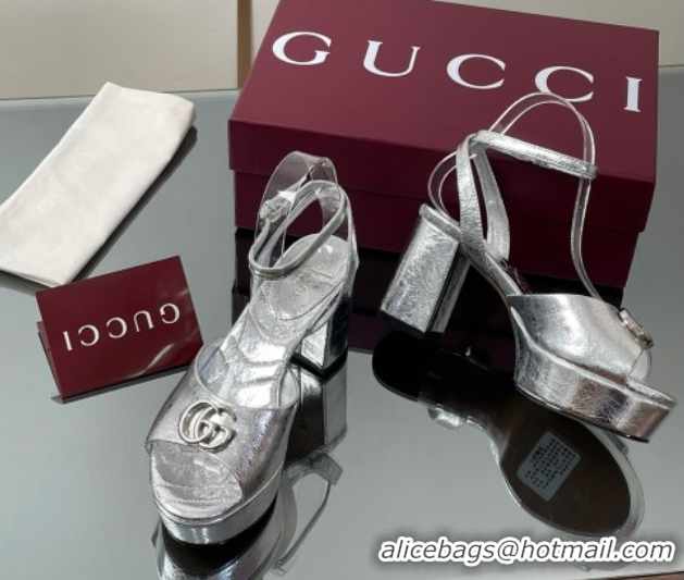 Popular Style Gucci Leather Platform Sandals 8.5cm with Double G Silver 50711152