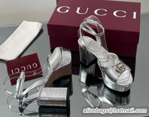 Popular Style Gucci Leather Platform Sandals 8.5cm with Double G Silver 50711152