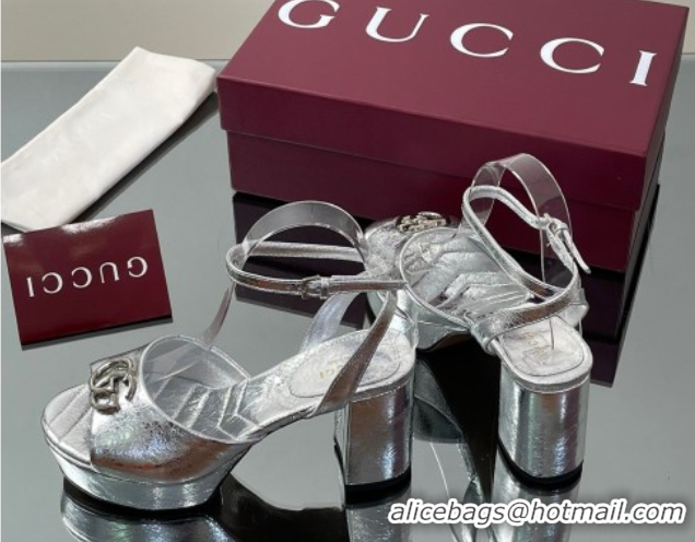 Popular Style Gucci Leather Platform Sandals 8.5cm with Double G Silver 50711152
