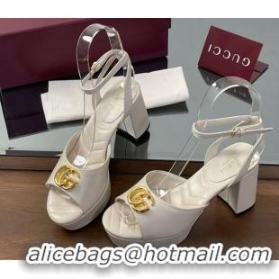 Good Looking Gucci Leather Platform Sandals 8.5cm with Double G White 50711153