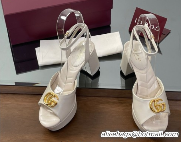 Good Looking Gucci Leather Platform Sandals 8.5cm with Double G White 50711153