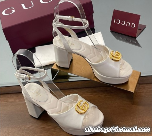 Good Looking Gucci Leather Platform Sandals 8.5cm with Double G White 50711153