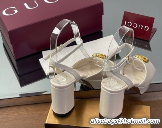Good Looking Gucci Leather Platform Sandals 8.5cm with Double G White 50711153