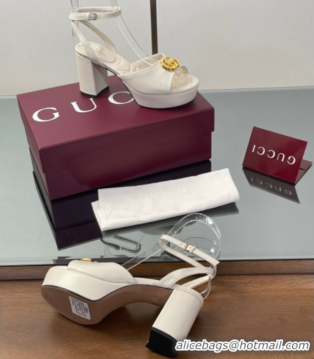 Good Looking Gucci Leather Platform Sandals 8.5cm with Double G White 50711153