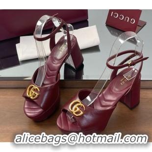 Luxurious Gucci Leather Platform Sandals 8.5cm with Double G Burgundy 50711154