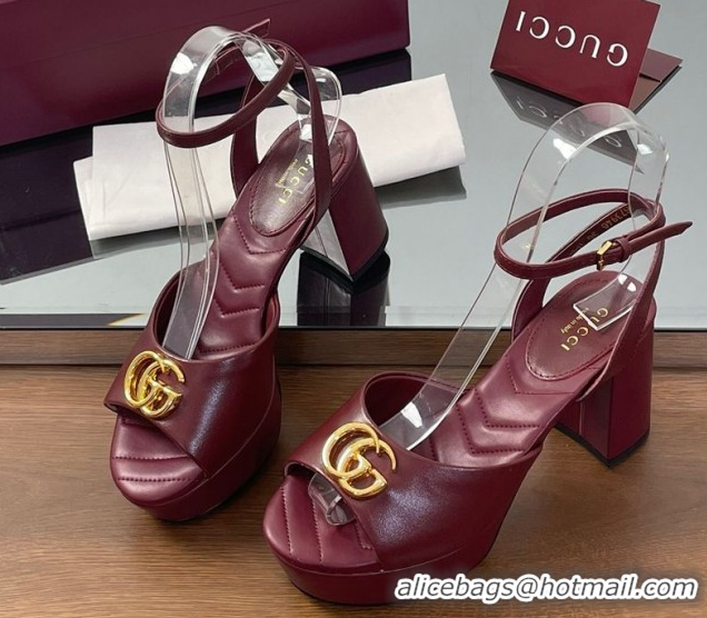 Luxurious Gucci Leather Platform Sandals 8.5cm with Double G Burgundy 50711154