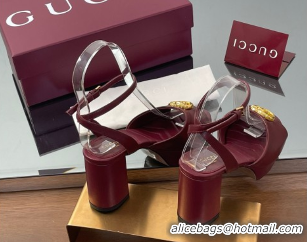 Luxurious Gucci Leather Platform Sandals 8.5cm with Double G Burgundy 50711154