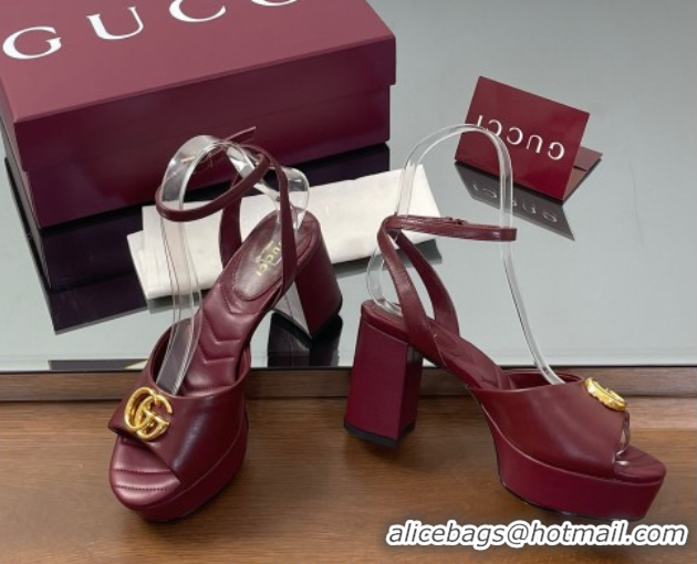 Luxurious Gucci Leather Platform Sandals 8.5cm with Double G Burgundy 50711154