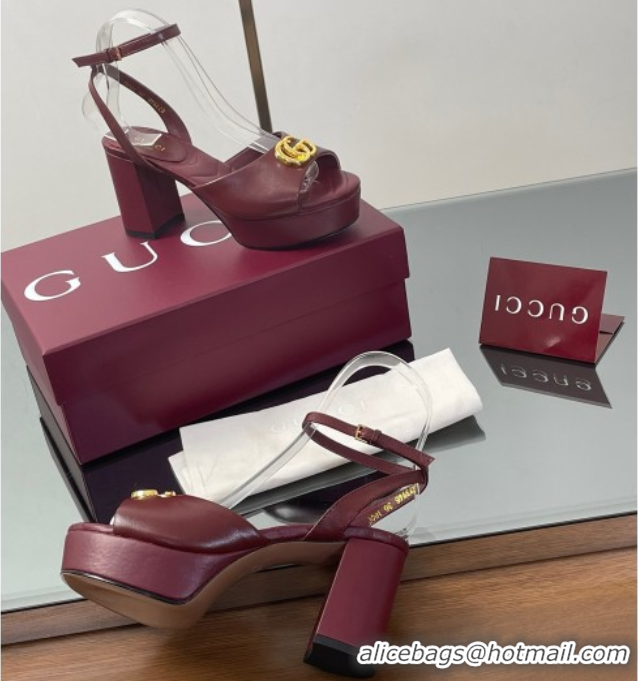 Luxurious Gucci Leather Platform Sandals 8.5cm with Double G Burgundy 50711154