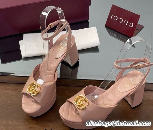 Best Grade Gucci Leather Platform Sandals 8.5cm with Double G Pale Pink 50711155