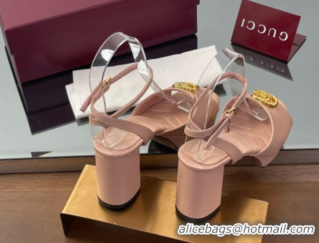 Best Grade Gucci Leather Platform Sandals 8.5cm with Double G Pale Pink 50711155