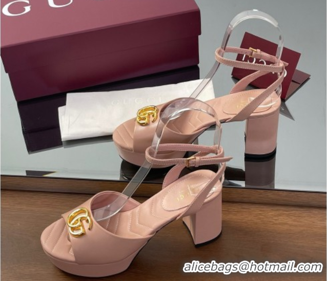 Best Grade Gucci Leather Platform Sandals 8.5cm with Double G Pale Pink 50711155