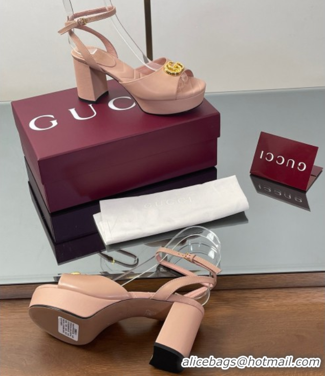 Best Grade Gucci Leather Platform Sandals 8.5cm with Double G Pale Pink 50711155