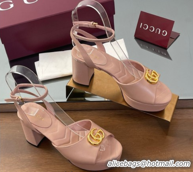 Best Grade Gucci Leather Platform Sandals 8.5cm with Double G Pale Pink 50711155