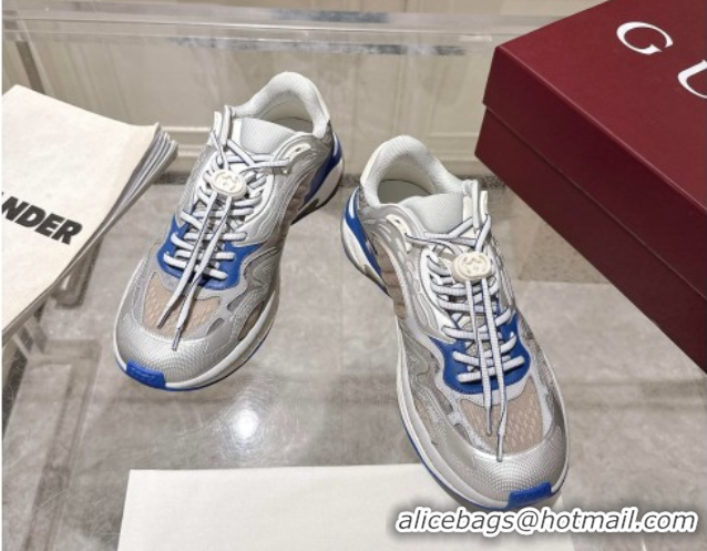 Super Gucci 2.0 Sneakers in Mesh and Leather Grey/Blue 2025 816489