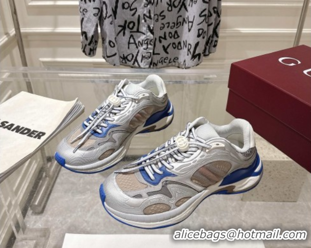 Super Gucci 2.0 Sneakers in Mesh and Leather Grey/Blue 2025 816489