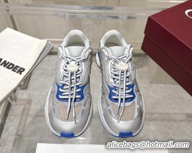 Super Gucci 2.0 Sneakers in Mesh and Leather Grey/Blue 2025 816489