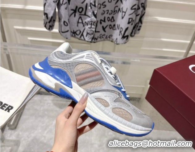Super Gucci 2.0 Sneakers in Mesh and Leather Grey/Blue 2025 816489