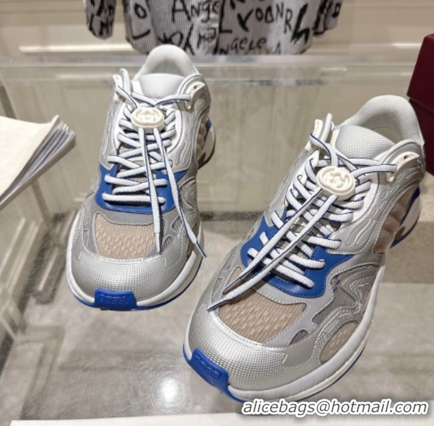 Super Gucci 2.0 Sneakers in Mesh and Leather Grey/Blue 2025 816489