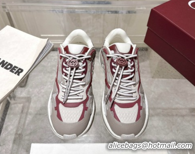 Top Grade Gucci 2.0 Sneakers in Mesh and Leather Grey/Ancora Red 2025 816489