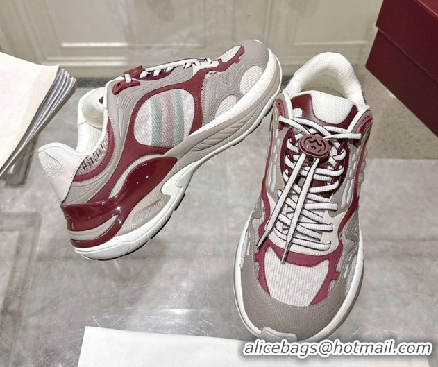 Top Grade Gucci 2.0 Sneakers in Mesh and Leather Grey/Ancora Red 2025 816489