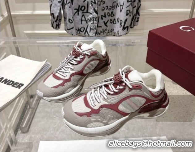 Top Grade Gucci 2.0 Sneakers in Mesh and Leather Grey/Ancora Red 2025 816489