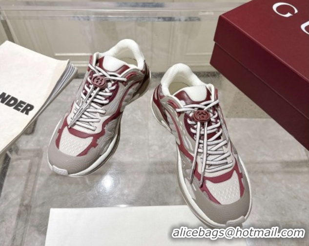 Top Grade Gucci 2.0 Sneakers in Mesh and Leather Grey/Ancora Red 2025 816489