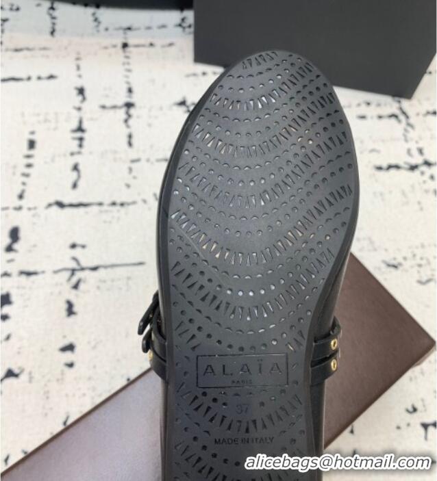 Promotional Alaia Ballet Flats in Calfskin Leather with Double Buckle Strap 0810 Black 2024