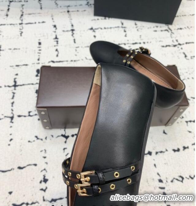 Promotional Alaia Ballet Flats in Calfskin Leather with Double Buckle Strap 0810 Black 2024