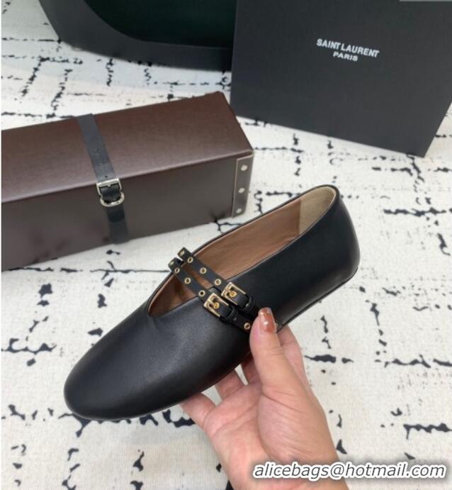 Promotional Alaia Ballet Flats in Calfskin Leather with Double Buckle Strap 0810 Black 2024